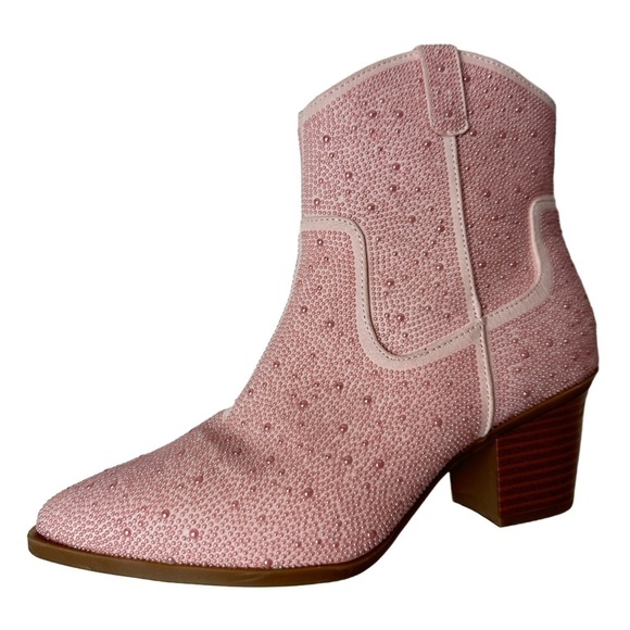 MIA Pink Pearl Embellished Western  Ankle Boots with Block Heel 8.5 - Picture 1 of 11
